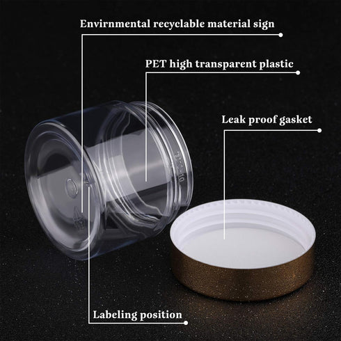 SATINIOR 6 Pack 2 oz Plastic Jars Containers with Lids Wide-mouth Refillable Leakproof Reusable Round Empty Jars for Travel Cosmetic Dry Food Spic...